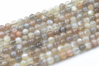 Natural Light Multi Rainbow Moonstone Beads Multicolor Pink Round 4mm 6mm 8mm 10mm Full 15.5 Inch Strand (A quality) Smooth Gemstone Beads