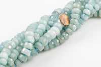 Natural Aquamarine- Large Hand Faceted Roundel- High Quality- 13-14mm- Full Strand 16" - 44 Pieces AAA Quality Gemstone Beads