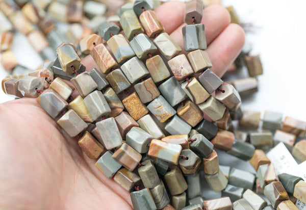 Natural MEXICAN PICASSO JASPER 12x8mm - A Grade - Hand Faceted Barrels - 16" Strand Gemstone Beads