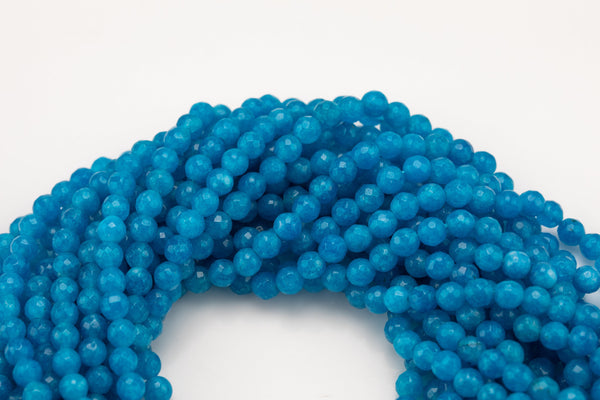 Blue- JADE Faceted Round -Full Strand 15.5 inch Strand, 4mm, 6mm, 8mm, 12mm, or 14mm Beads-Full Strand 15.5 inch Strand