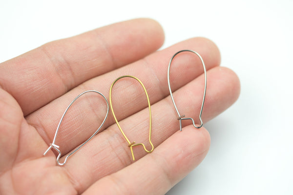 Earring Hooks Findings. Gunmetal Silver or Plain Brass 30mm Long - Kidney style very popular! About 20 pairs / 40 pcs