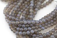 Natural Gray Agate, High Quality in Round- 4mm, 6mm, 8mm, 10mm, 12mm-Full Strand 15.5 inch Strand Smooth Gemstone Beads