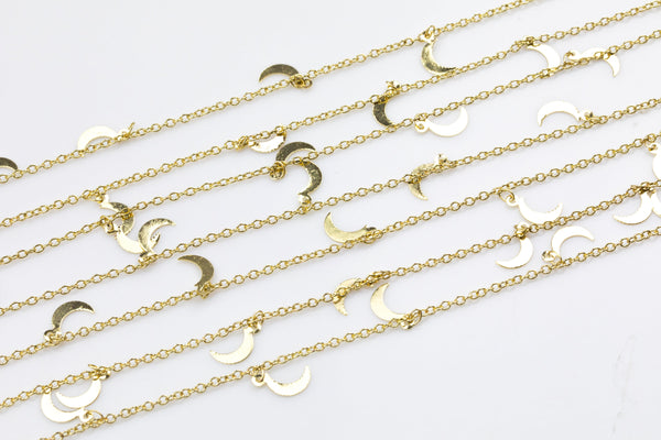 Moon Drop Chain Gold Plated Brass. High Quality Light Gold Plating. By THE YARD