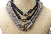 Suede Leather Braided Necklace with Pave Diamond Marcasite Lobster Claw Clasp - Pave Diamond Choker - Faux Suede 16"