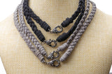 Suede Leather Braided Necklace with Pave Diamond Marcasite Lobster Claw Clasp - Pave Diamond Choker - Faux Suede 16"