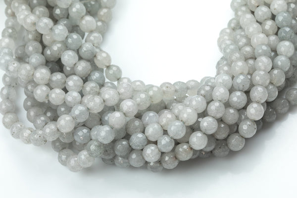 Light Gray Jade Faceted Round 4mm 6mm 8mm 10mm 12mm - Single or Bulk - 15.5"