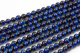 Natural GRADE A TOP QUALITY Tiger's Eye Tiger eye Tiger-Eye - 6mm 8mm 10mm - Round - Full 15.5" Strands- Midnight Blue Smooth