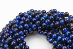 Natural GRADE A TOP QUALITY Tiger's Eye Tiger eye Tiger-Eye - 6mm 8mm 10mm - Round - Full 15.5" Strands- Midnight Blue Smooth