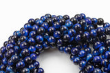 Natural GRADE A TOP QUALITY Tiger's Eye Tiger eye Tiger-Eye - 6mm 8mm 10mm - Round - Full 15.5" Strands- Midnight Blue Smooth