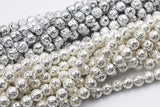 SILVER OR PLATINUM / White Gold Plated Lava Rock Round Beads 6mm 8mm 10mm - Full Strand 15.5"