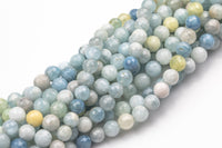 NATURAL Light Colored Aquamarine faceted round beads in full strands. 6mm, 8mm, 10mm, 12mm, 14mm - Full Strand 15.5 inch Strand - Grade A