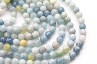 NATURAL Light Colored Aquamarine faceted round beads in full strands. 6mm, 8mm, 10mm, 12mm, 14mm - Full Strand 15.5 inch Strand - Grade A