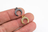 Tiny Size- Double Crescent Horn Half Moon Middle hanging CZ Pave High Quality- All colors 12mm