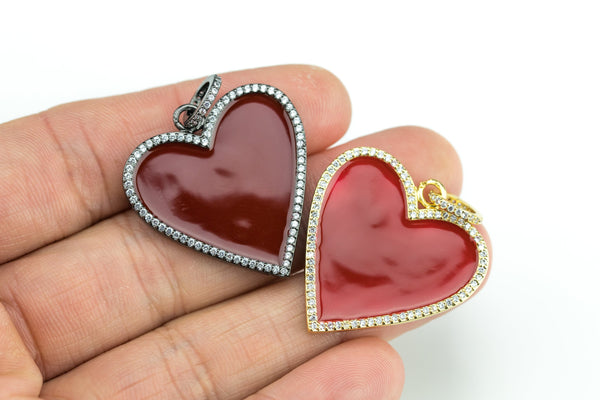 Enamel Heart CZ Gunmetal Pave 30mm Pendant- Gold or Gunmetal