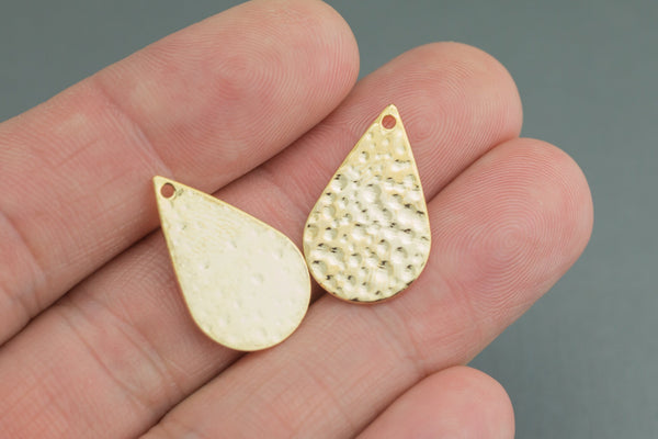 Gold Pendant Drops- Hammered Gold- Light and Delicate- 4 Pieces per order- 14x22mm SKU Ta8