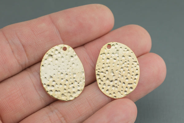 Gold Pendant Drops- Hammered Gold- Light and Delicate- 4 Pieces per order- 19x25mm SKU TA18