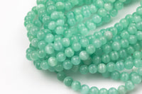 Cats Eye Cat's Eye, High Quality in Smooth Round, 4mm, 6mm, 8mm, 10mm, 12mm- Full Strand 15.5 inches Long- Mint Aqua