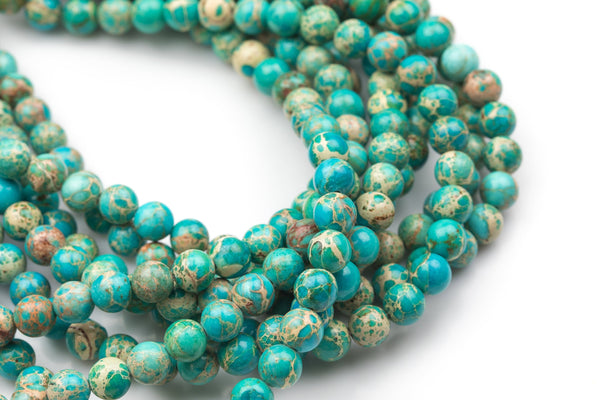Natural Aqua Green AFRICAN Sea Sediment Jasper smooth round sizes 4mm, 6mm, 8mm, 10mm, 12mm- Full 15.5 Inch Strand- Smooth Gemstone Beads
