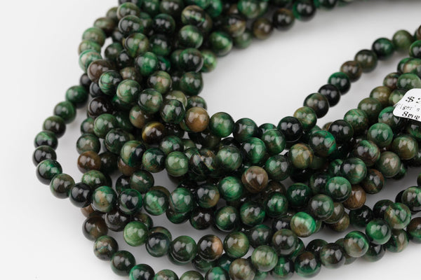 Natural Green Tiger's Eye Round Tiger Eye Tigereye, 6mm 8mm 10mm 12mm 14mm 15.5" AAA Quality Smooth Gemstone Beads