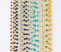 WHOLESALE Rosary Chain GOLD 3-4mm Jade Crystal Rosary Chain...wire wrapped chain gold plated by the YARD. New Colors!!