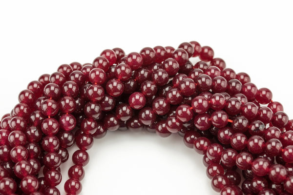 True Maroon Red Jade Smooth Round Beads 4mm 6mm 8mm 10mm 12mm - Single or Bulk - 15.5" AAA Quality