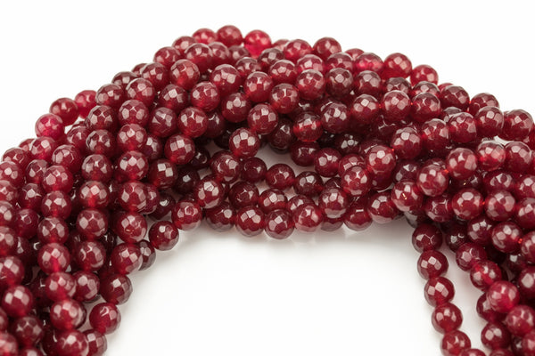 True Maroon Red - JADE Faceted Round -Full Strand 15.5 inch Strand, 4mm, 6mm, 8mm, 12mm, or 14mm Beads-Full Strand 15.5 inch Strand