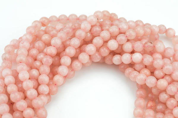 Medium Peach Jade, High Quality in Faceted Round- 6mm, 8mm, 10mm, 12mm -Full Strand 15.5 inch Strand