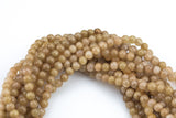 Tan Jade, High Quality in Smooth Round- 6mm, 8mm, 10mm, 12mm -Full Strand 15.5 inch Strand