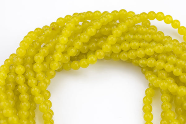 Yellow Jade, High Quality in Smooth Round- 6mm, 8mm, 10mm, 12mm -Full Strand 15.5 inch Strand