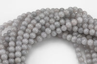 Gray Jade, High Quality in Smooth Round- 6mm, 8mm, 10mm, 12mm -Full Strand 15.5 inch Strand AAA Quality