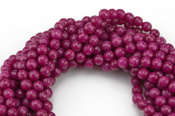 Fusia Ruby Jade- Faceted Round 4mm 6mm 8mm 10mm 12mm - Single or Bulk - 15.5"