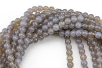 Natural Gray Agate, High Quality in Round- 4mm, 6mm, 8mm, 10mm, 12mm-Full Strand 15.5 inch Strand Smooth Gemstone Beads