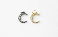 Tiny White and Blue Opal Moon Charm Wrapped in Cz Gunmetal- Perfect for Chokers or Bracelets!- Charms