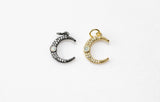 Tiny White and Blue Opal Moon Charm Wrapped in Cz Gunmetal- Perfect for Chokers or Bracelets!- Charms