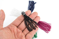 Natural Gemstone Tassels - With Pave Crystal Diamond Cap - 2.75 Inches Long