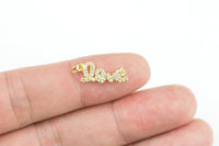 Small Love CZ Diamond Pave Charm / Pendant 12x16mm Cursive Script - gold plated