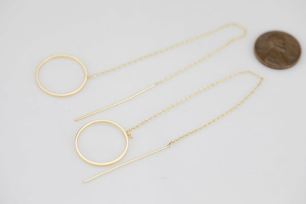 Threader Earring- 7 inches long- High Polished and Real Gold Plating- 1 Pair per Order