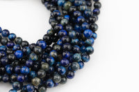 Natural Blue Tiger's Eye Beads Round Tiger Eye Tigereye, 6mm 8mm 10mm 12mm 14mm 15.5" Smooth Gemstone Beads