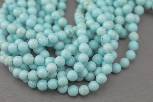 Cream Blue Turquoise Beads Round 6mm 8mm 10mm Full Strand 15.5-16" Smooth Gemstone Beads