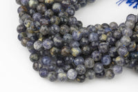 Natural Iolite Beads Full Strands-15.5 inches- Nice Size Hole- Diamond Cutting, High Facets-Nice and Sparkly-Faceted Round AAA Quality