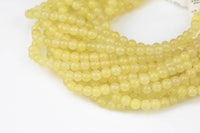 Pale Lemon Yellow Jade, High Quality in Smooth Round, 6mm, 8mm, 10mm, 12mm -Full Strand 15.5 inch Strand