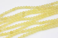 Pale Lemon Yellow Jade, High Quality in Smooth Round, 6mm, 8mm, 10mm, 12mm -Full Strand 15.5 inch Strand