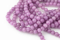 Plum Violet Jade, High Quality in Smooth Round, 6mm, 8mm, 10mm, 12mm -Full Strand 15.5 inch Strand