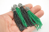 Natural Gemstone Tassels Earring - With Pave Crystal Diamond Cap - 2.75 Inches Long