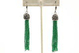 Natural Gemstone Tassels Earring - With Pave Crystal Diamond Cap - 2.75 Inches Long