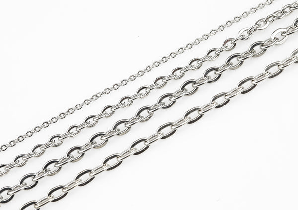 Stainless Steel Flat Oval Chain - Yard or Full Spool - High Quality Polished Stainless Steel - Hypoallergenic