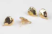 Earring stud Findings Coin Pearl Earrings Real Quality Gold Plating -With Loop on the back--Non Tarnish-2 Pairs (4 Pcs)