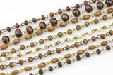 WHOLESALE Wood Rosary Chain GOLD 3-4mm Wood Rosary Chain...wire Open wrapped Sold Brass- 5 yards per order-15 Feet