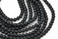 Natural Large Hole Matte Black Onyx Beads, Matte Onyx, High Quality in Round Full Strand 8 inch strand-Hole Size 2.0mm AAA Quality Smooth