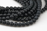 Natural Large Hole Matte Black Onyx Beads, Matte Onyx, High Quality in Round Full Strand 8 inch strand-Hole Size 2.0mm AAA Quality Smooth